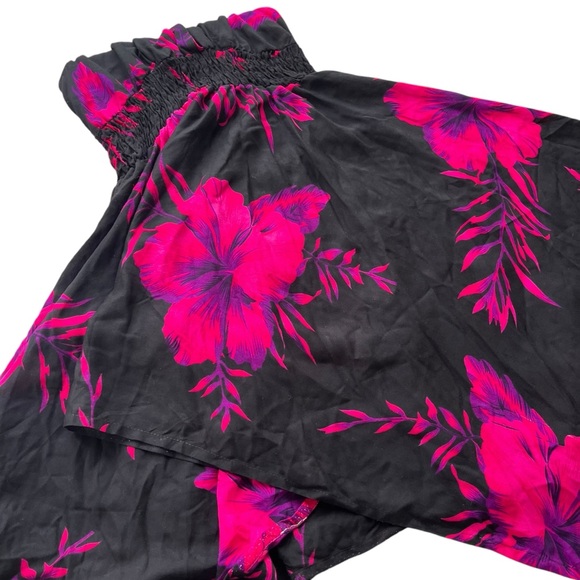 Tropical Women’s OS Pink, Purple Black Hibiscus Floral Halter Handkerchief Dress - Picture 10 of 16
